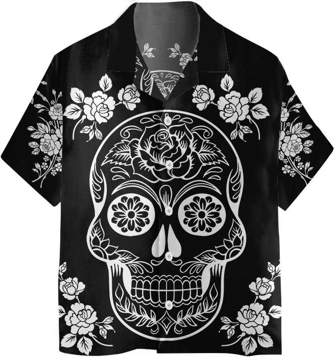 Mexican Sugar Skull Tattoo Hawaiian Shirt, Black And White Day Of The Dead Skull, Unique Day Of The Dead Gift