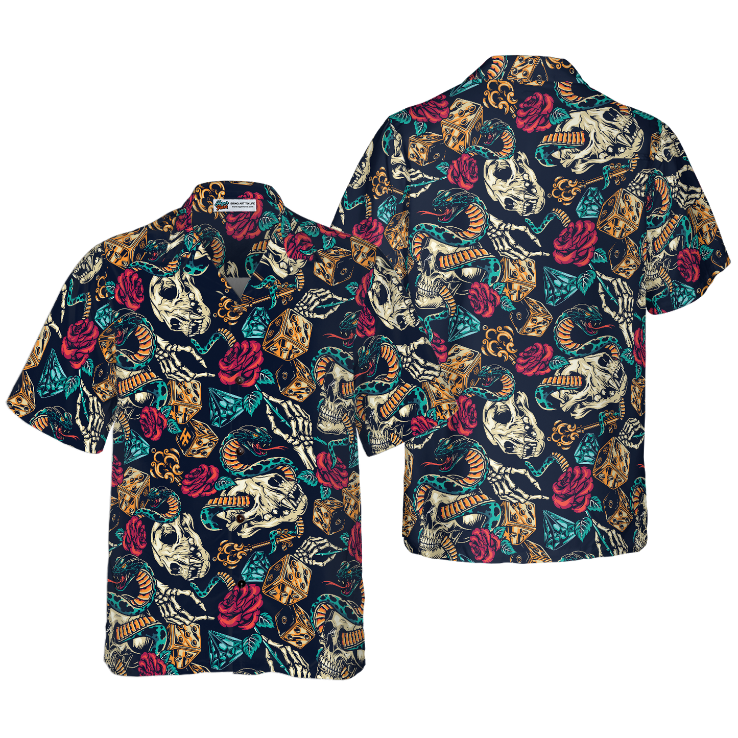 Skulls With Blue Snakes And Red Roses Hawaiian Shirt
