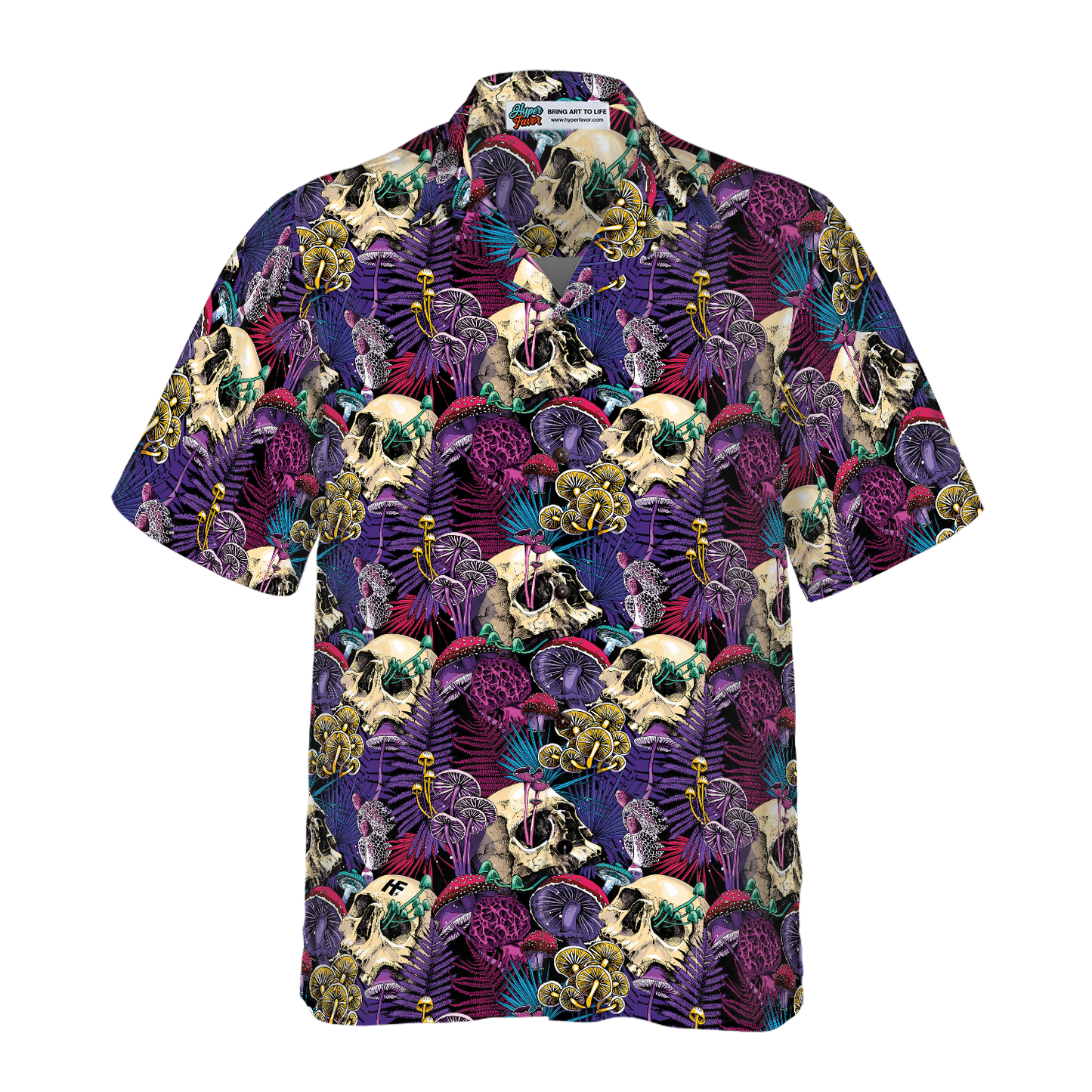 Bright Magic Psychedelic Mushrooms And Skulls Hawaiian Shirt