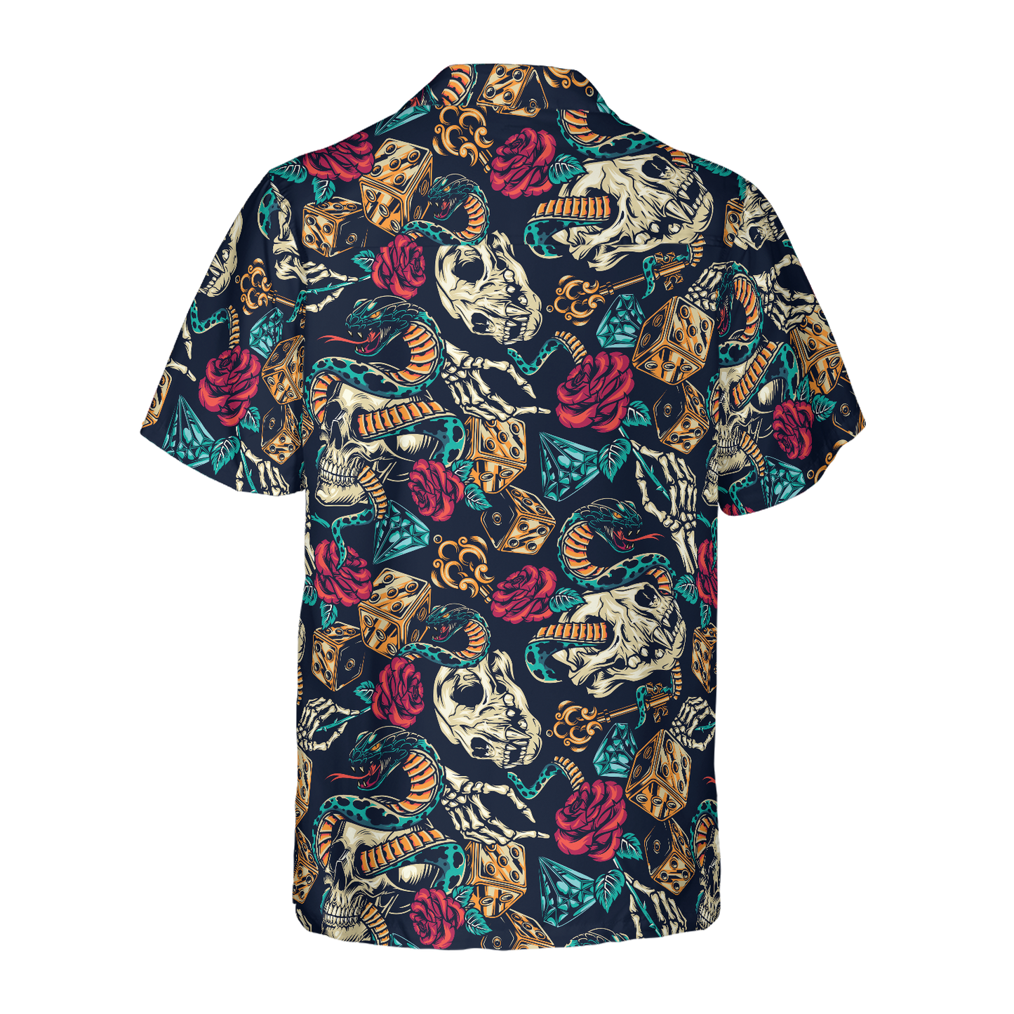 Skulls With Blue Snakes And Red Roses Hawaiian Shirt