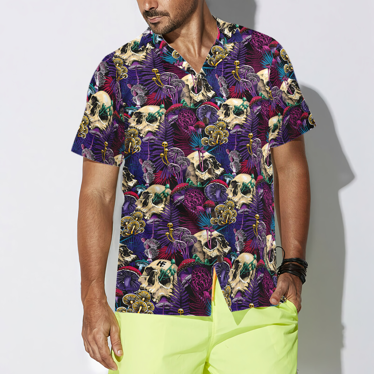 Bright Magic Psychedelic Mushrooms And Skulls Hawaiian Shirt