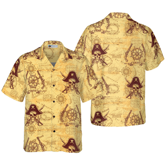 Skull Pirates Of The Ancient Sea Map Hawaiian Shirt