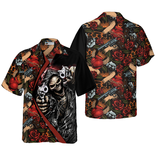 Cool Gun Skull Hawaiian Shirt