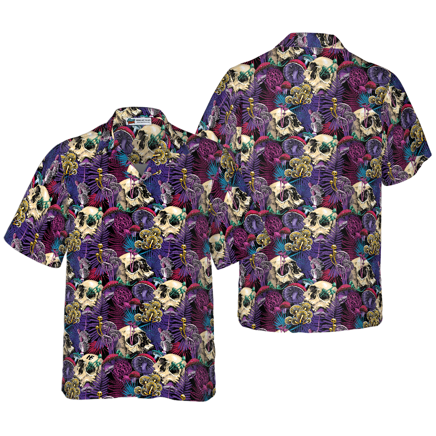 Bright Magic Psychedelic Mushrooms And Skulls Hawaiian Shirt